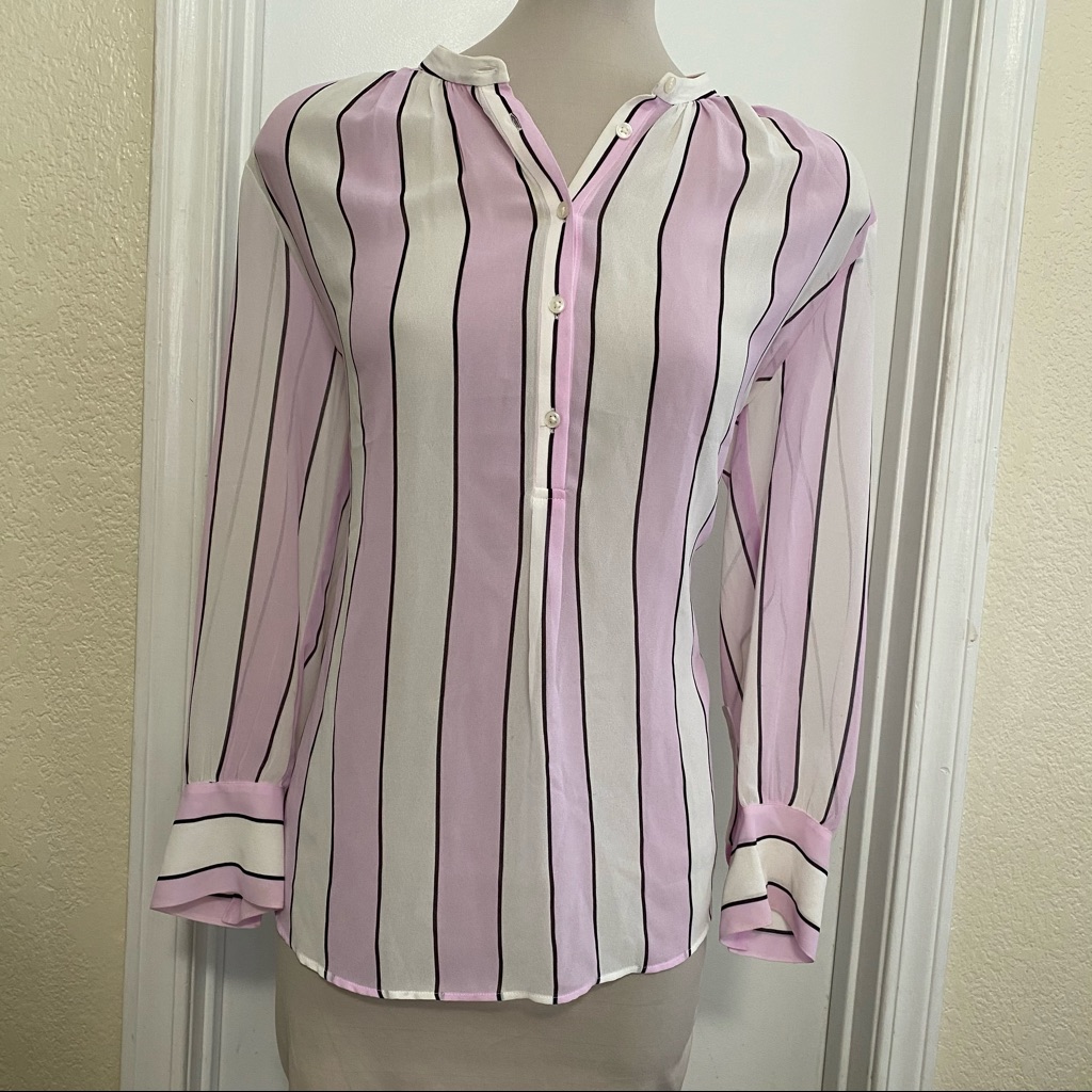 Ann Taylor Striped Silk Blouse L